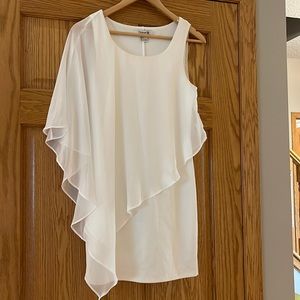 Forever 21 cream sheath sleeveless dress with sheer overlay, size small (#9)